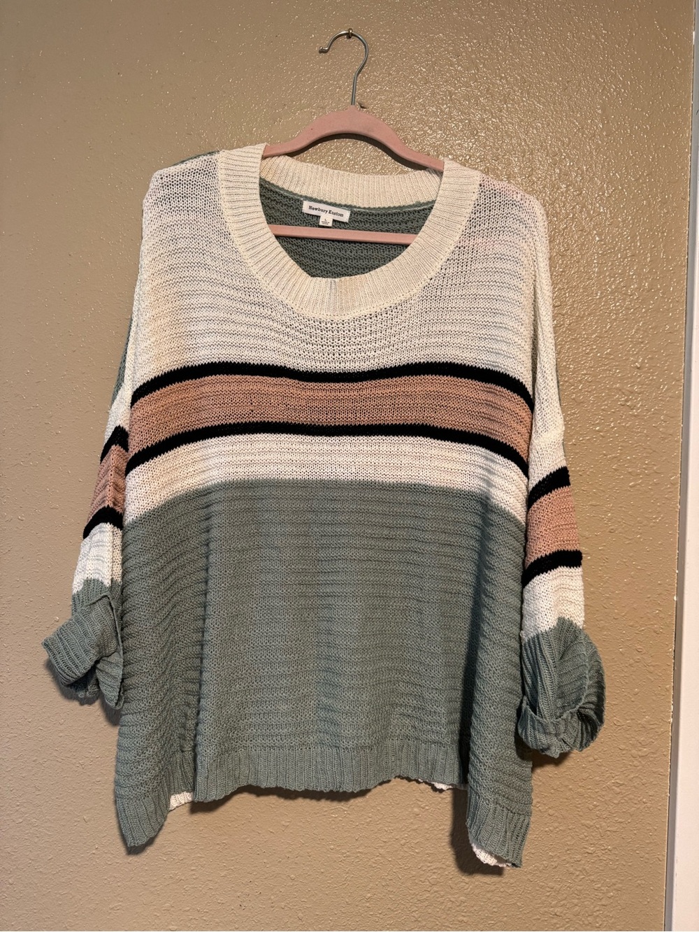 Newbury Kustom Striped Crewneck Sweater - Sage, Cream & Tan